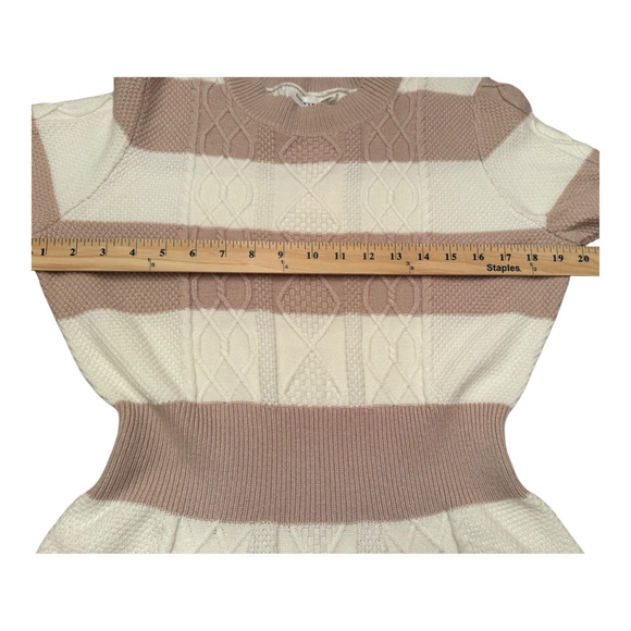 NWT Women's Lucky Brand Long Sleeve Striped Knit Dress L Beige White - Picture 11 of 12